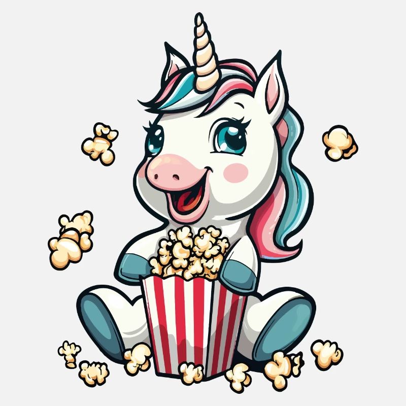 Licorne excitée avec un seau à pop-corn