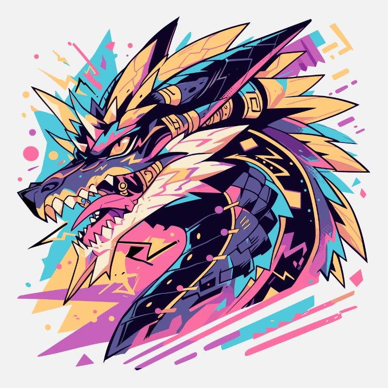 Bunte Illustration eines stilisierten Drachen