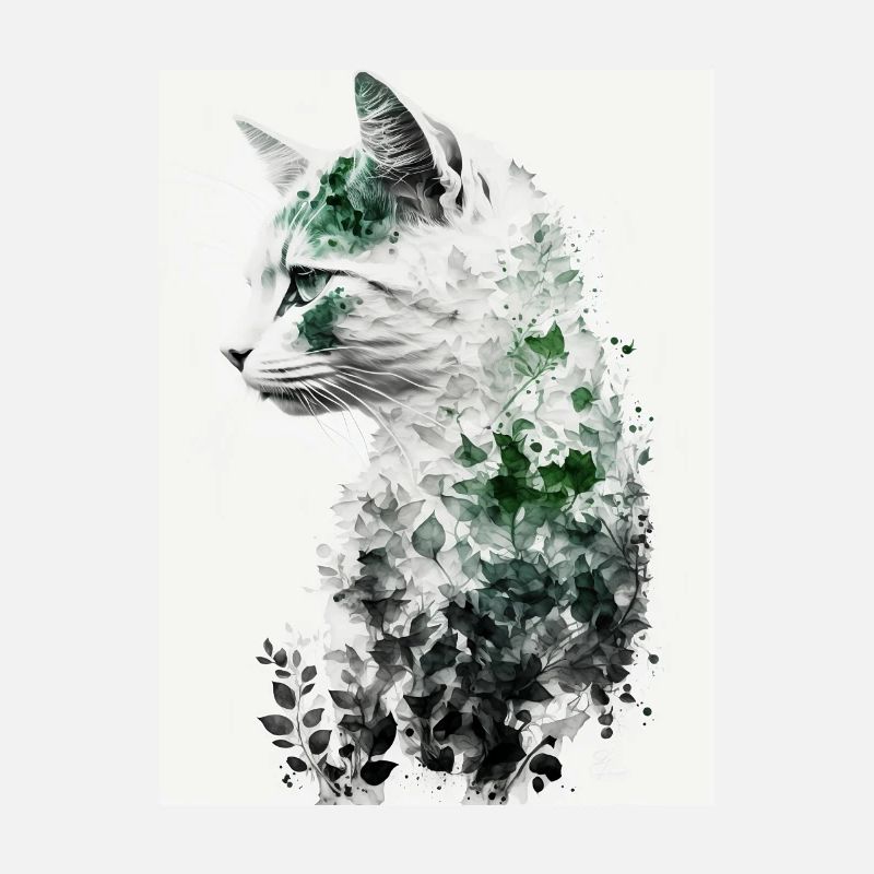 Double exposition du chat et de la nature
