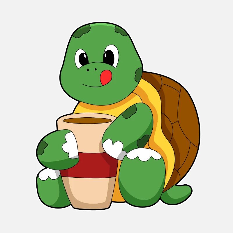 Turtle with cup of coffee
