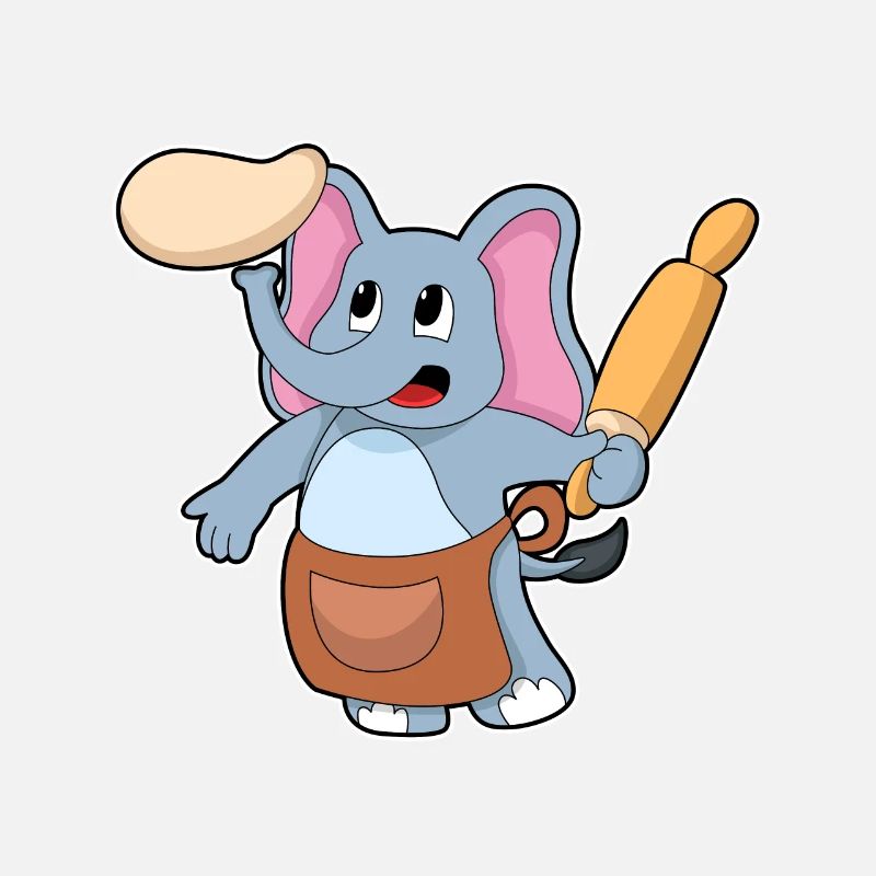 Elephant comme cuisinier avec du bois de pâtes et de la pâte
