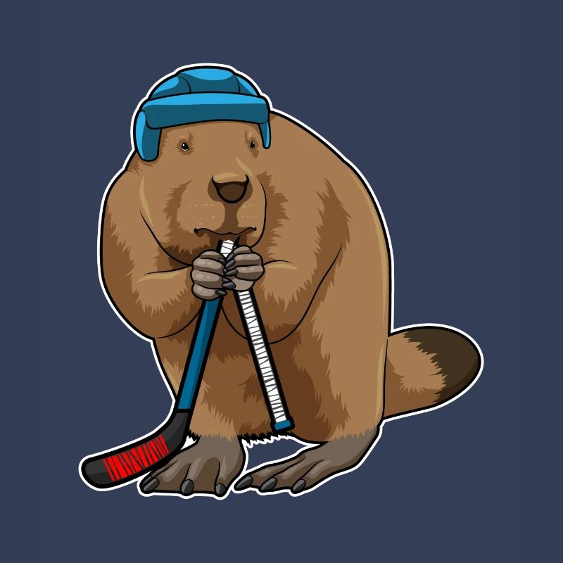 Biber beim Eishockey mit Eishockeyschläger