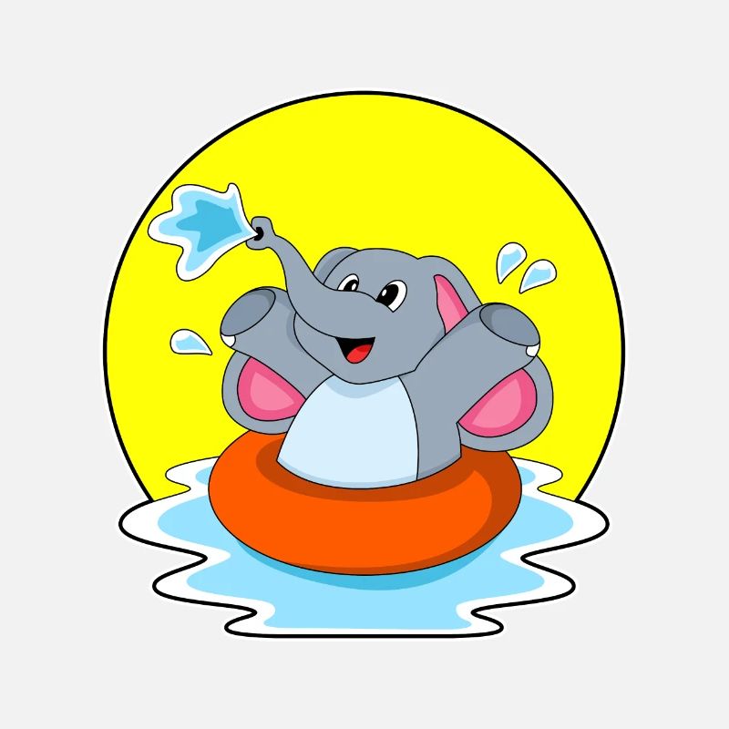 Elefant beim Schwimmen mit Rettungsring