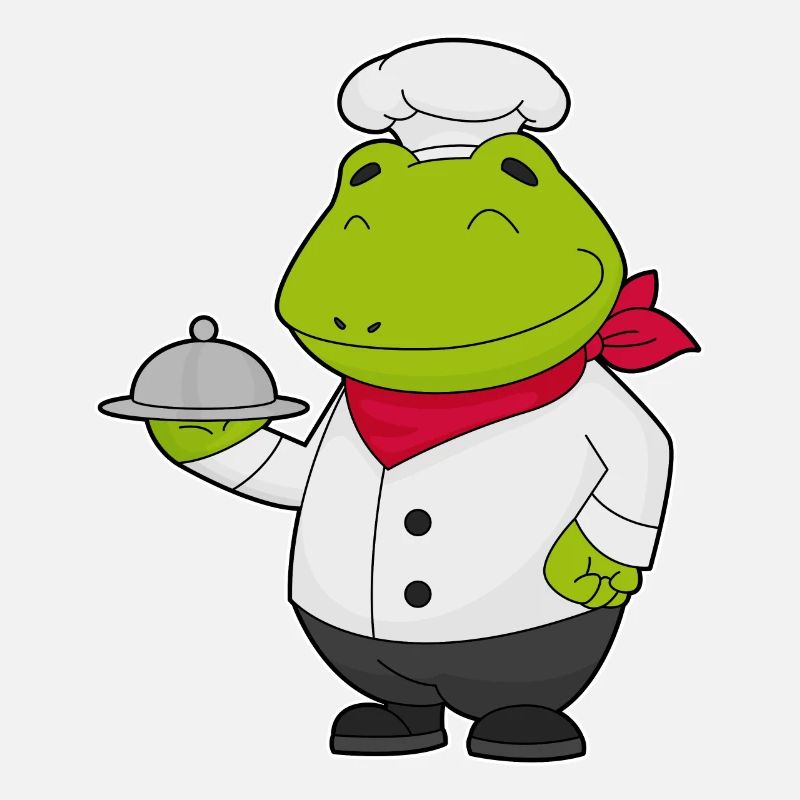 Frosch als Koch mit Servierteller