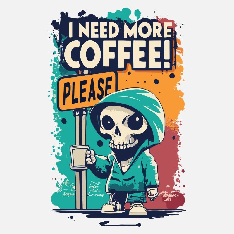 Skelett Totenkopf I NEED MORE COFFEE Kaffee Spruch
