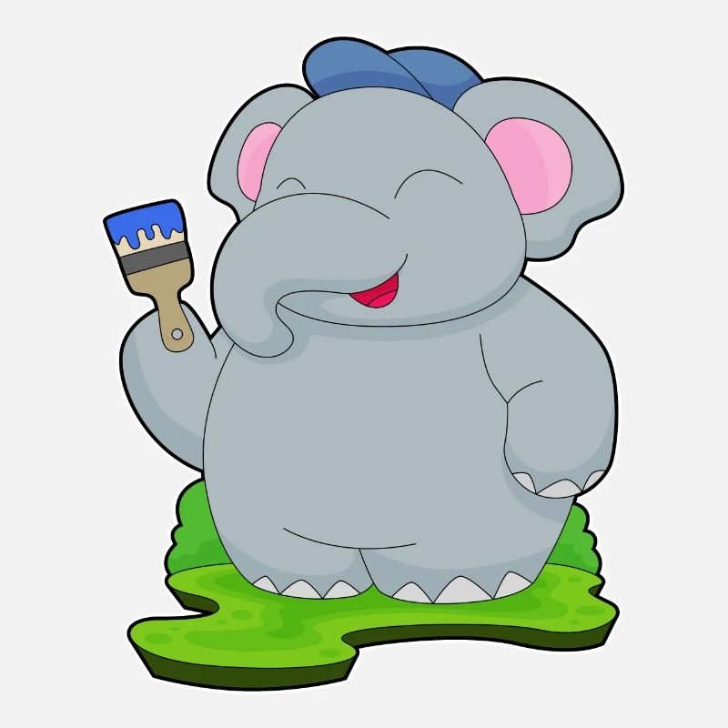 Elephant Painter Brush Painting