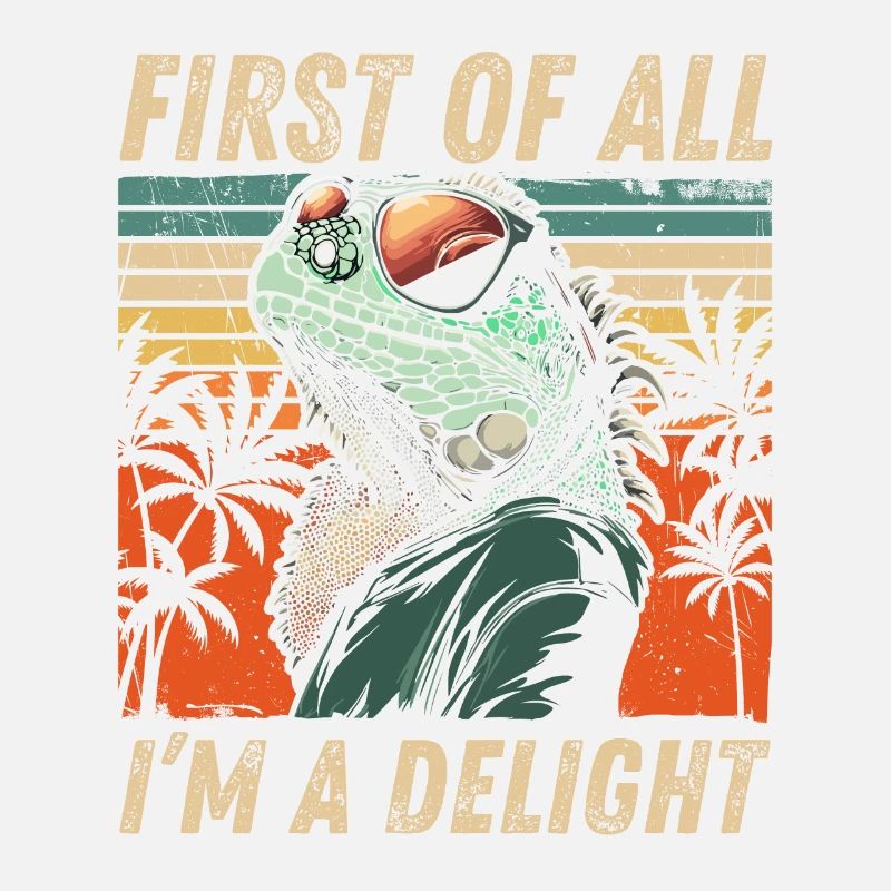 Cheeky Iguana - Retro Sunset Palm Tree Design