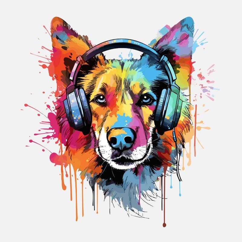 Hund mit Kopfhörer Musik