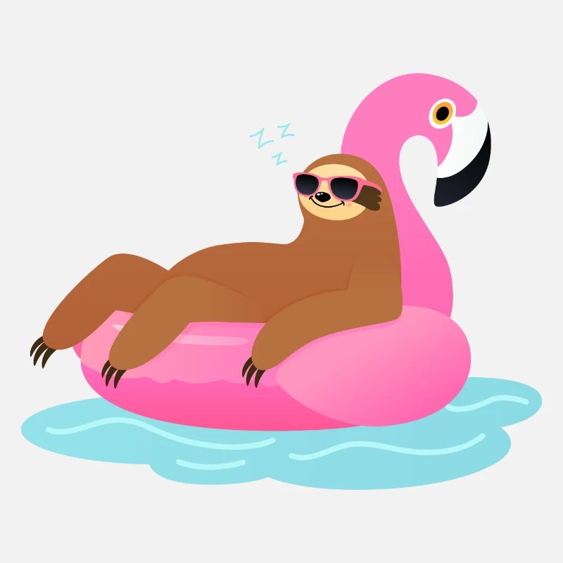 Sloth Sleeping On Flamingo Pool Float