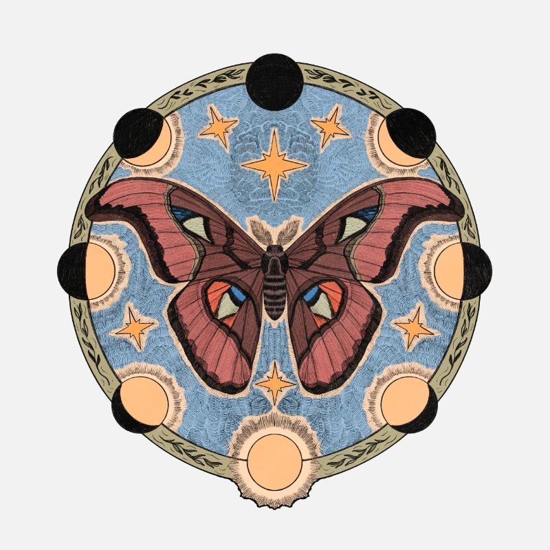 Retro Moon Phase and Moth