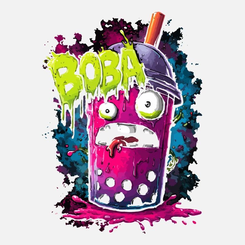 Boba Tea Monster in colorful graffiti street style