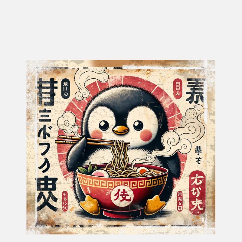 Ramen Pinguin Grunge Poster Style