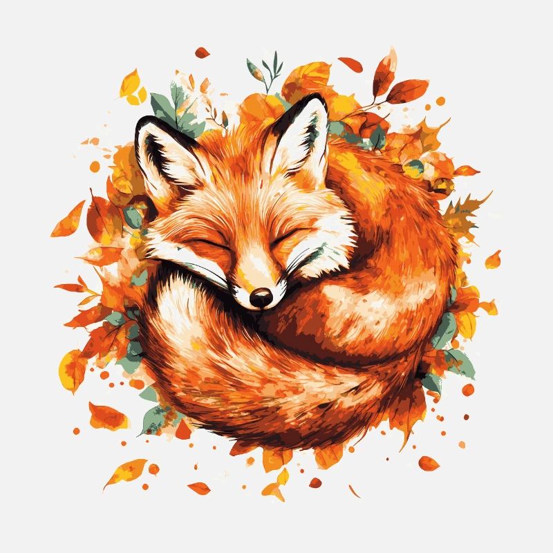 Fuchs schläft im Herbstlaub