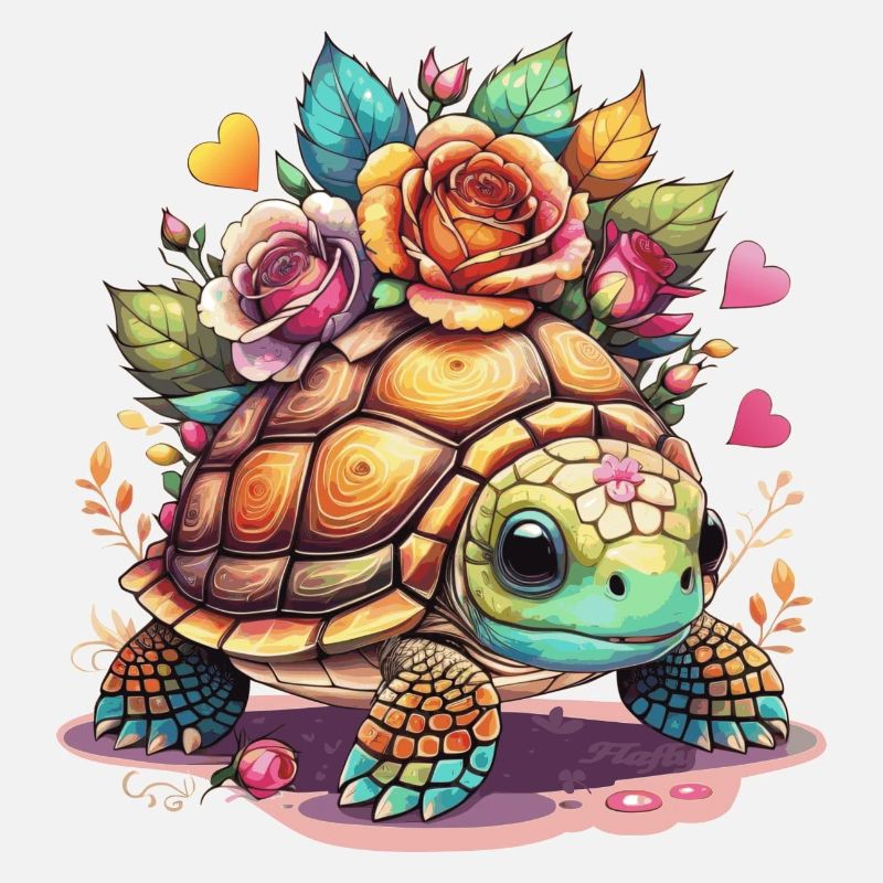 Tortue douce parmi les roses