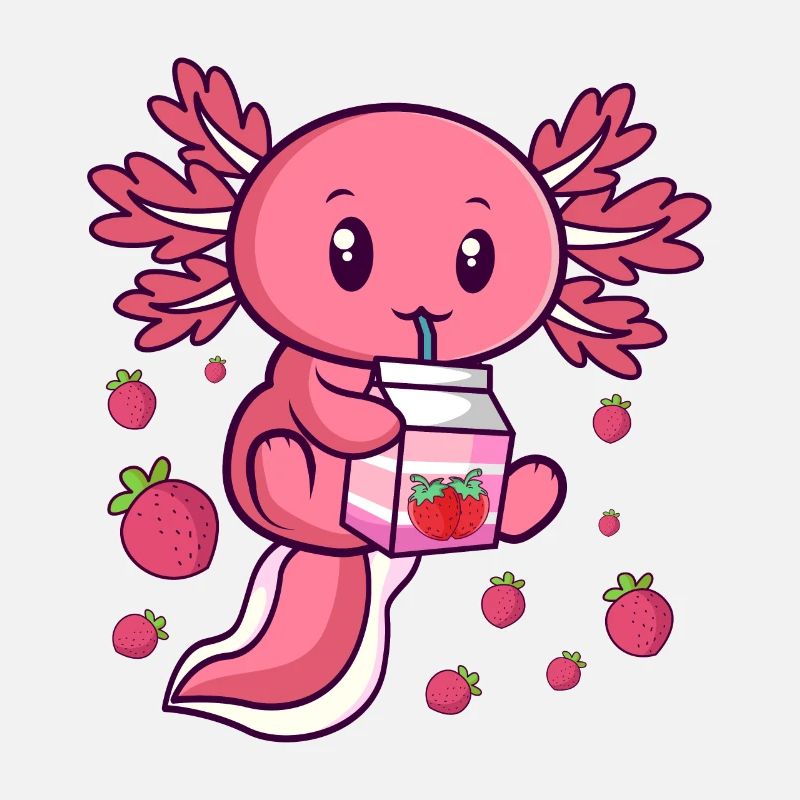 Kawaii Axolotl Erdbeermilch Milchshake Anime