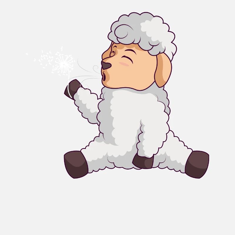 Cute sheep blows dandelion sheep