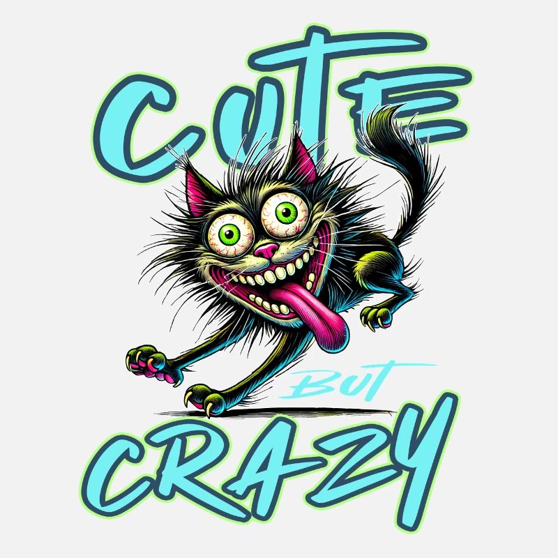Cute but Crazy Cat Comic Style Funny Motif