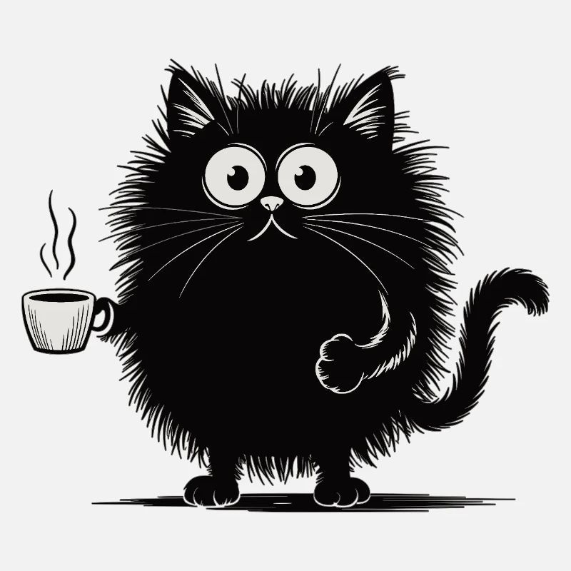 Black Cat with Coffee Shirt