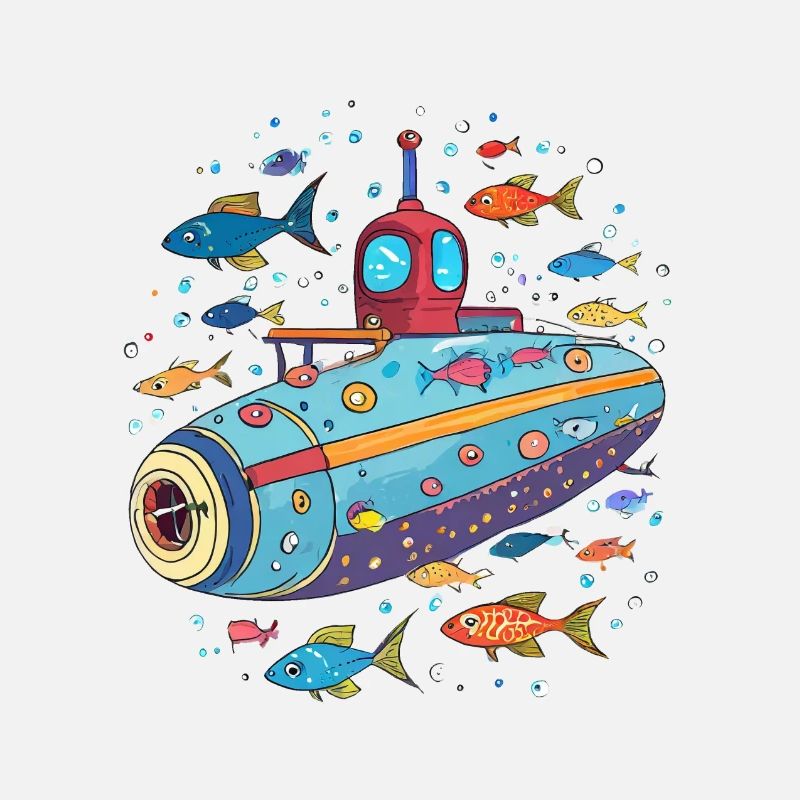 Submarine with colorful fish