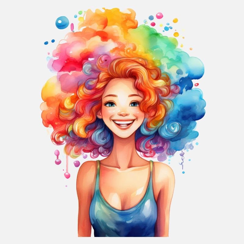 Femme heureuse avec de l’écume colorée dans ses cheveux