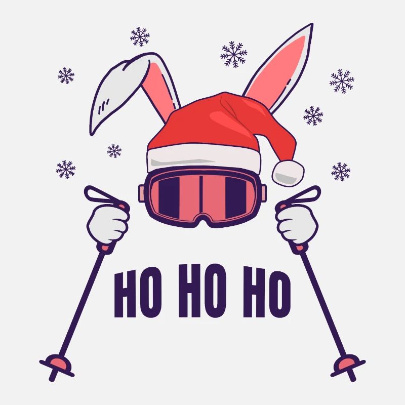 Lapin de ski Lapin de ski avec chapeau de Père Noël et bâtons de ski