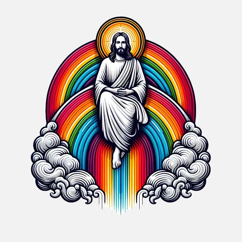 Jesus auf einem Regenbogen