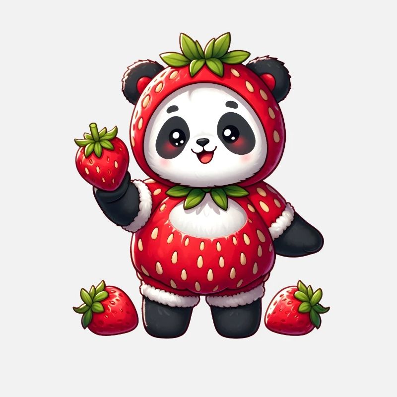 Panda in strawberry costume