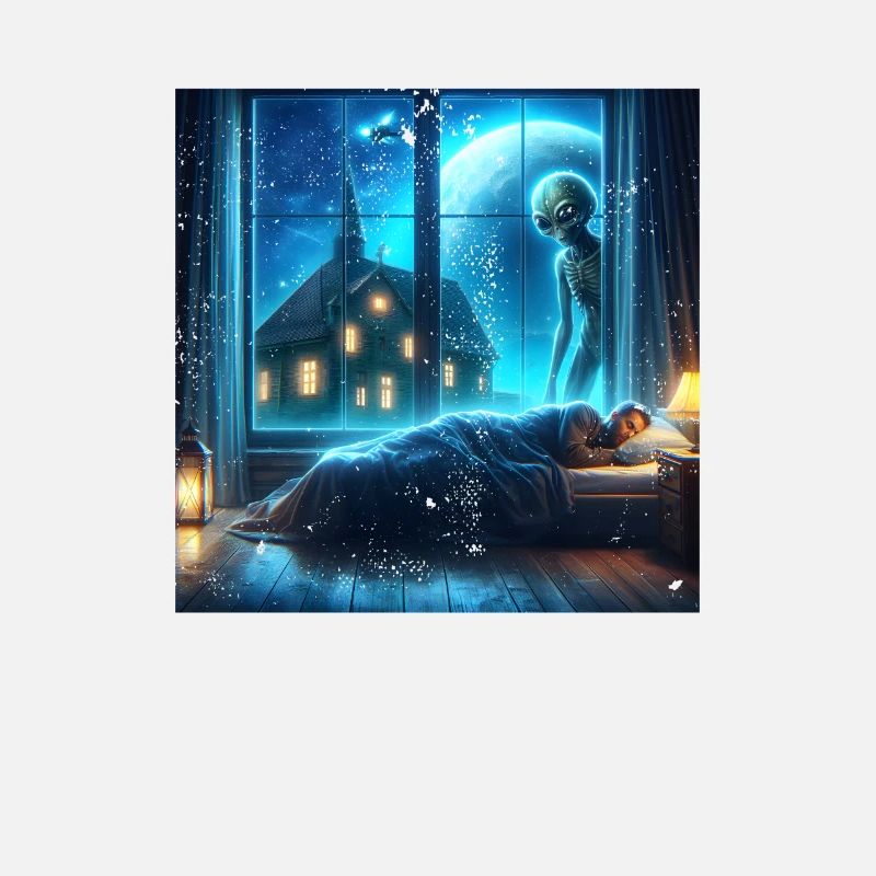 Alien observes sleeping human