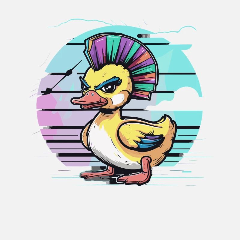 Punk duck with rainbow mohawk in front