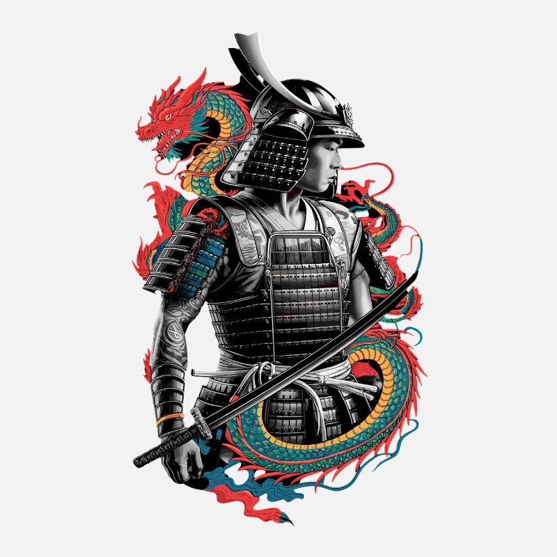 Samurai mit Drachen im Hintergrund - Japanische