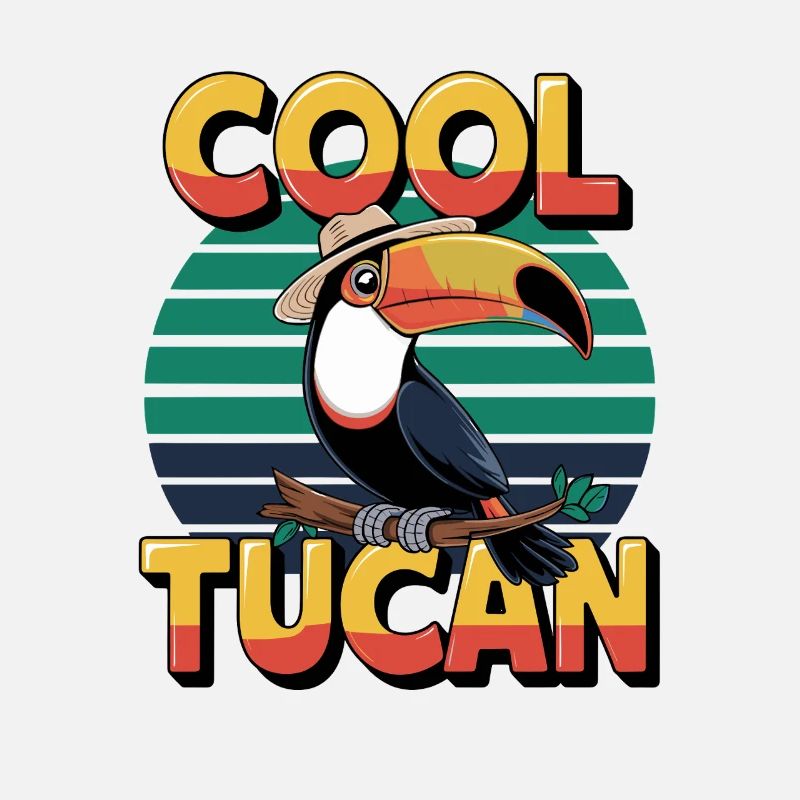 Cool Tucan with Sun Hat and Stripes