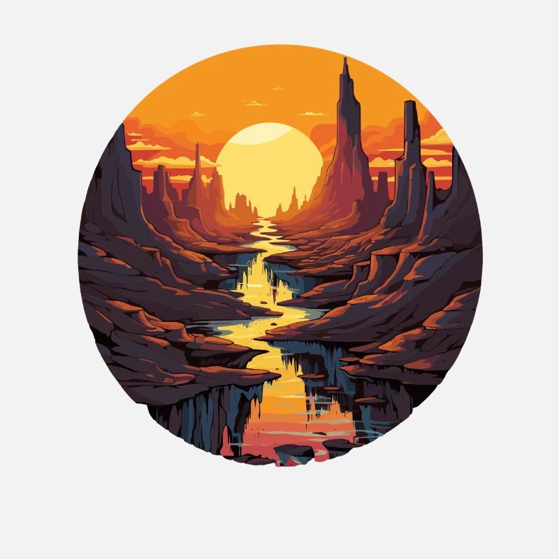 Sunset in the canyon with river and