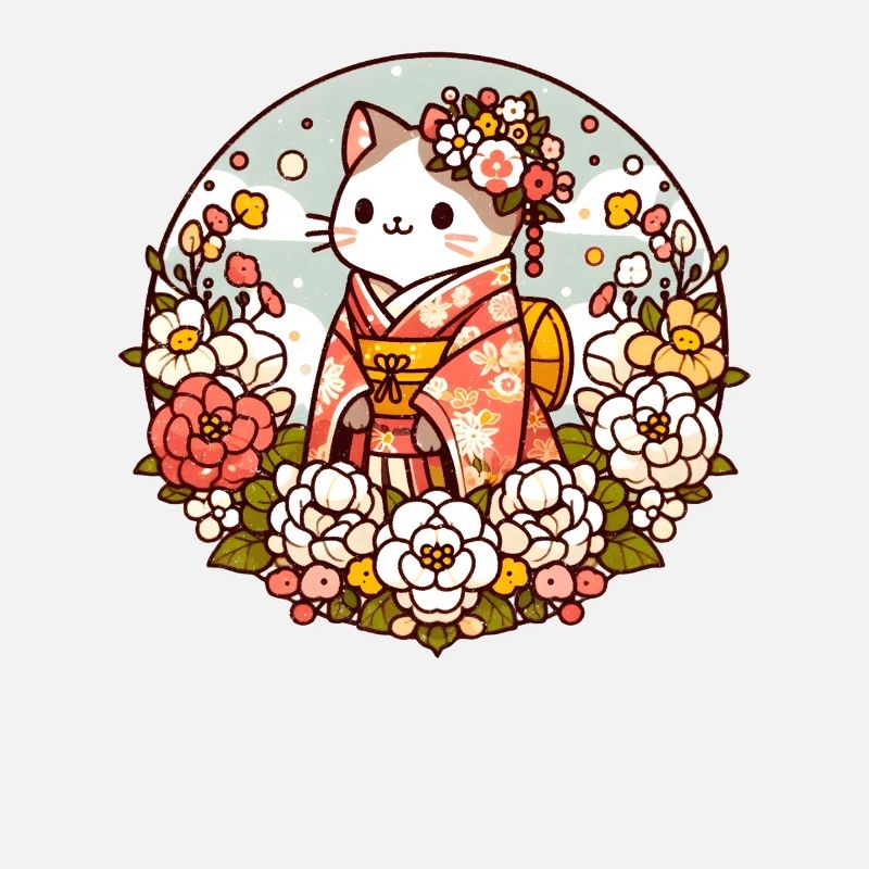 Kimono chat avec des fleurs