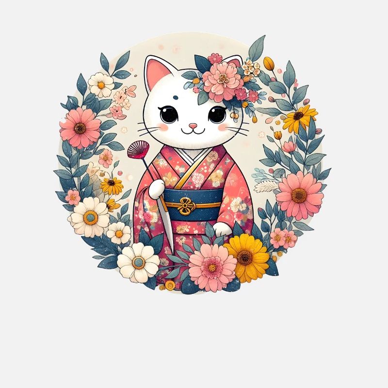 Kimono chat avec des fleurs