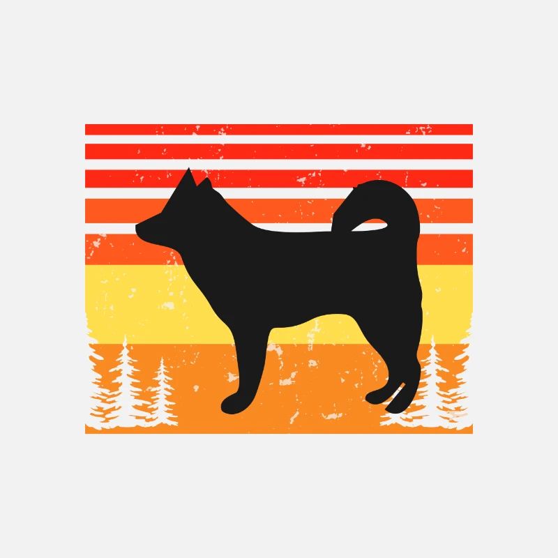 Alaskan Klee Kai Dog Lover Silhouette Retro Sunset