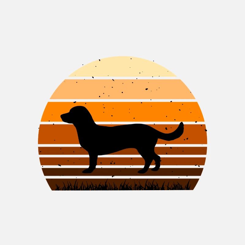 Alpine Dachsbracke Dog Silhouette Retro Sunset