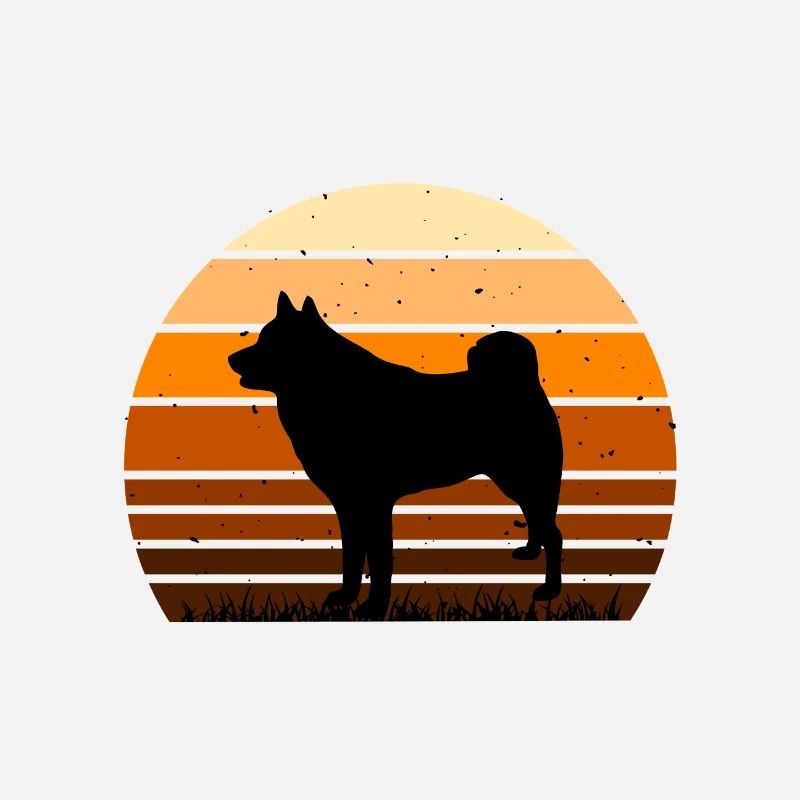 Finnish Spitz Dog Lover Silhouette Vintage Sunset