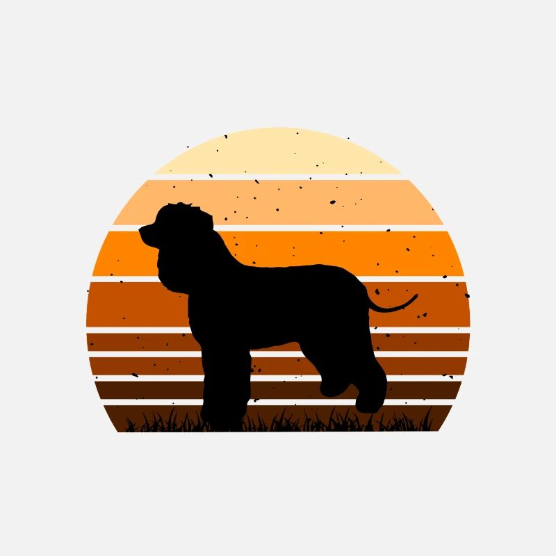 Irish Water Spaniel Dog Silhouette Retro Sunset