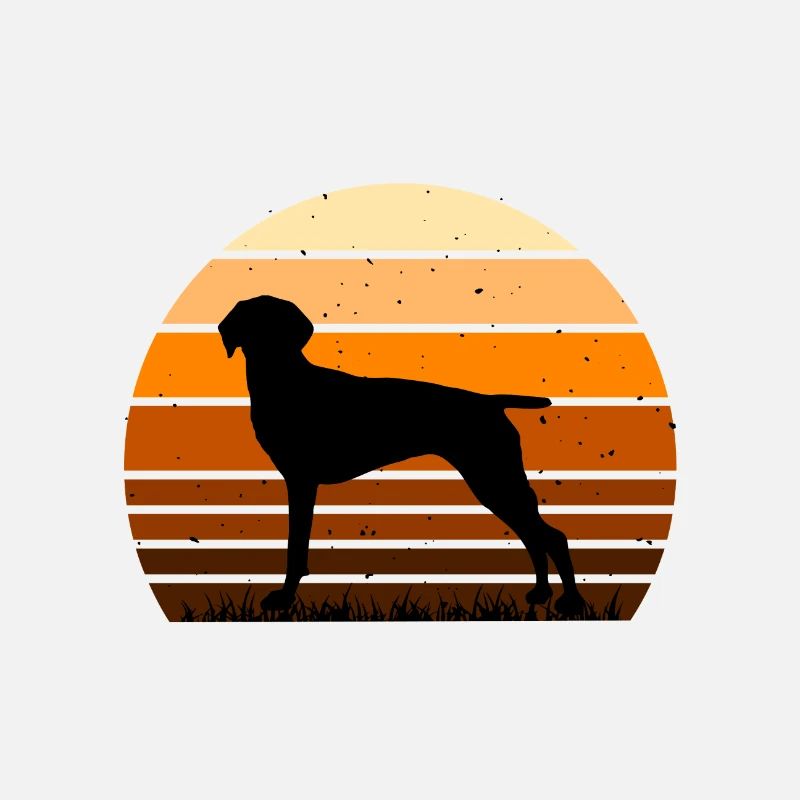 Old Danish Pointer Dog Silhouette Retro Sunset