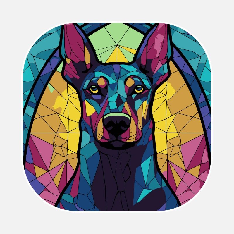 Bunte Dobermann Pincher Hund Rasse Aquarell Gla
