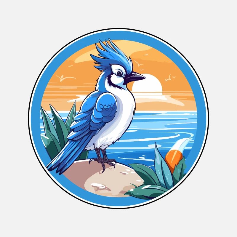 Blauer Eichelhäher Vogel Aquarell Karikatur Kawaii Tier Haustier