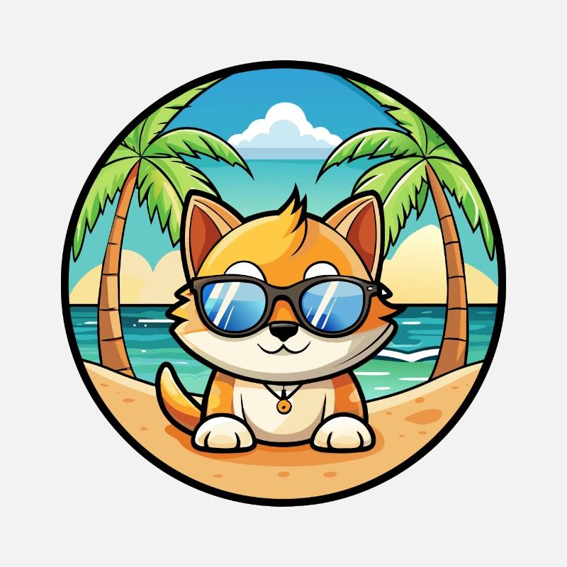 Munchkin Cat Breed Cartoon Sunglasses Beach