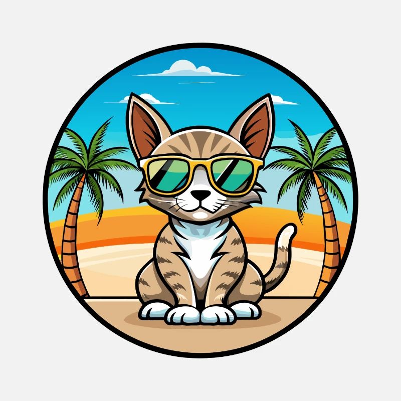 Ocicat Cat Breed Cartoon Sunglasses Beach