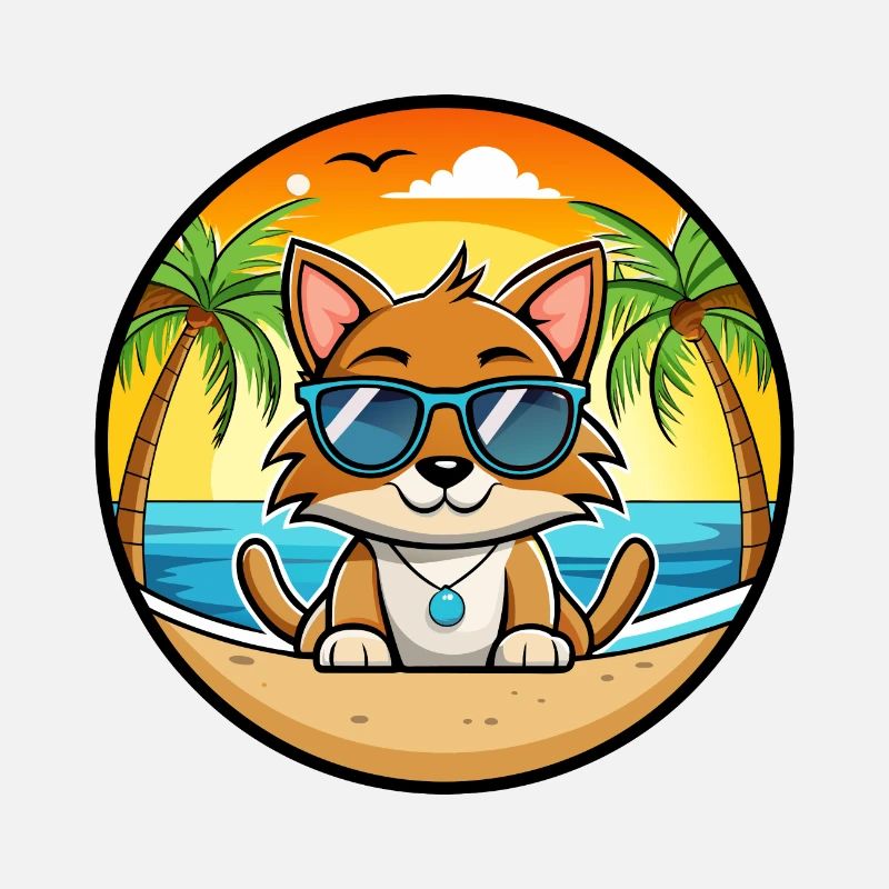 York Chocolate Cat Breed Cartoon Sunglasses Beach