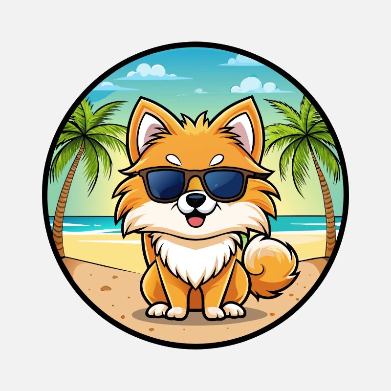 Pommerscher Deutscher Spitz Hunderasse Cartoon Beach