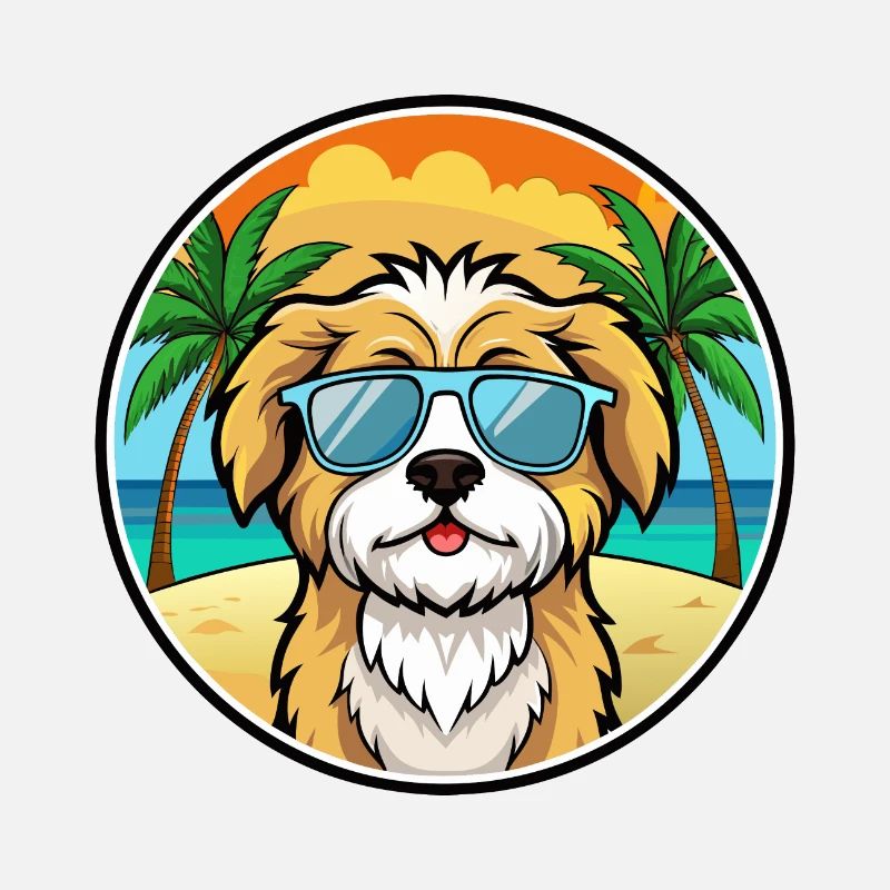 Lhasa Apso Dog Breed Cartoon Sunglasses Beach