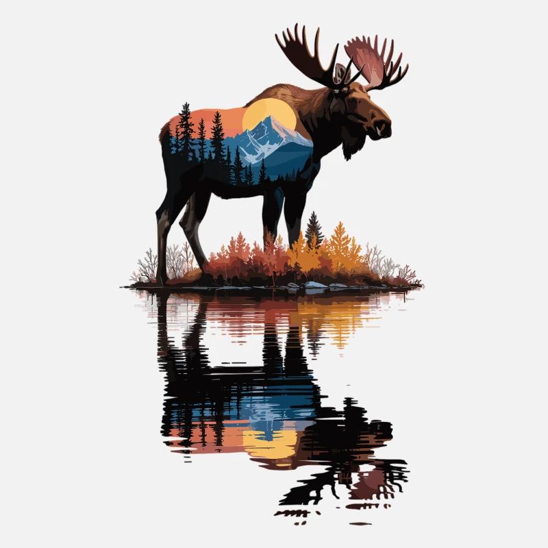 Moose Nature Reflection – Forest & Mountains