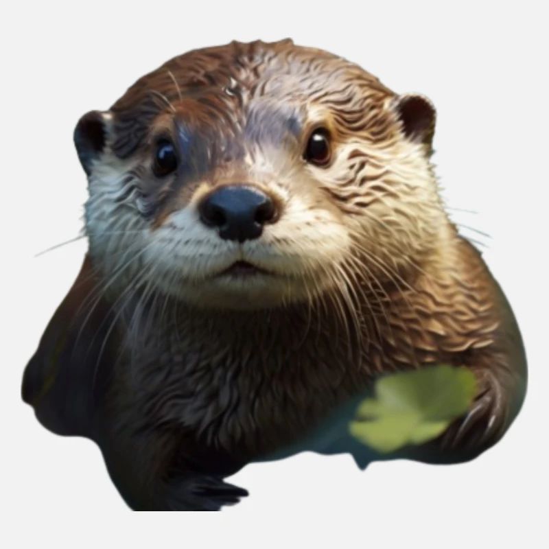 Cute otter with leaf