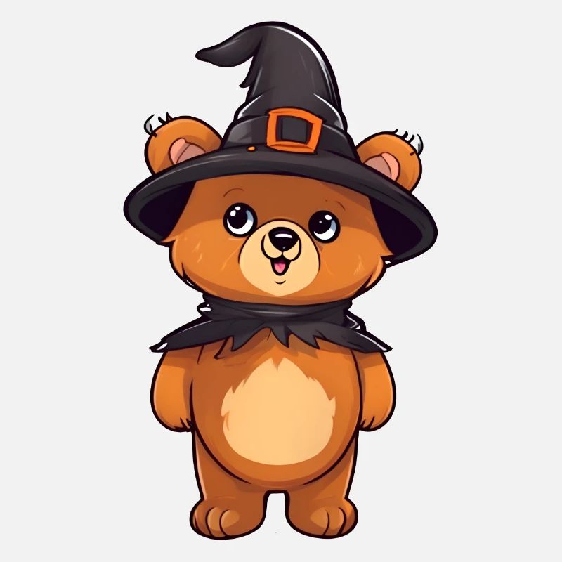 Niedlicher Halloween Bär mit Hexenhut.