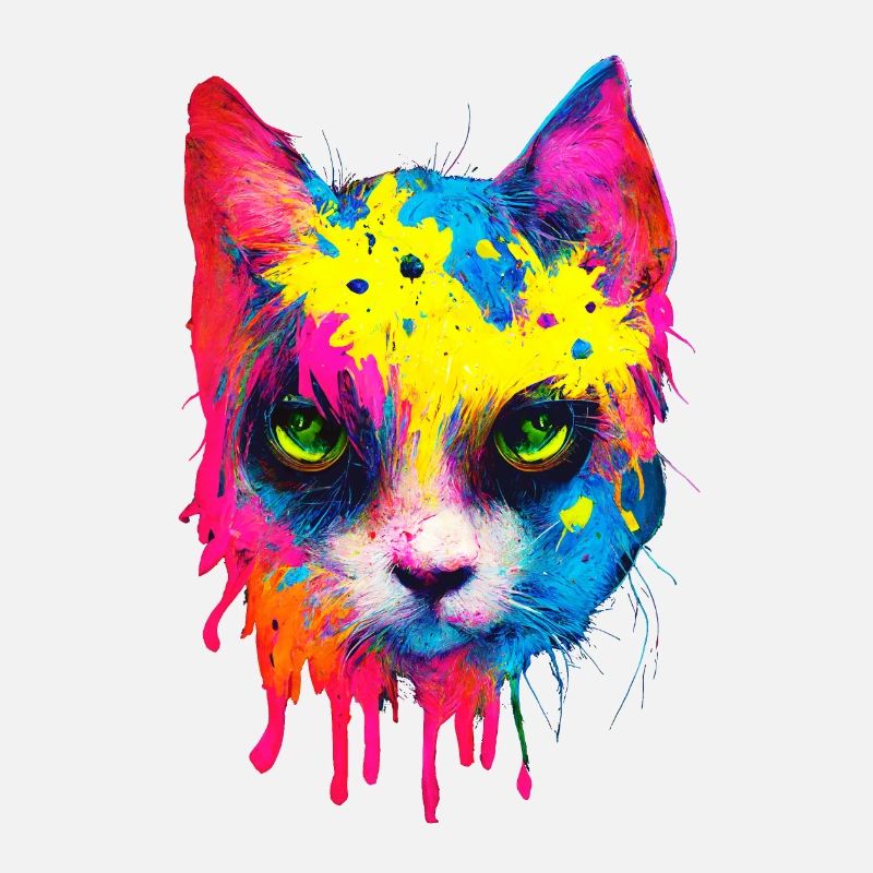Chat Néon Couleurs Peinture Éclaboussures Coloré